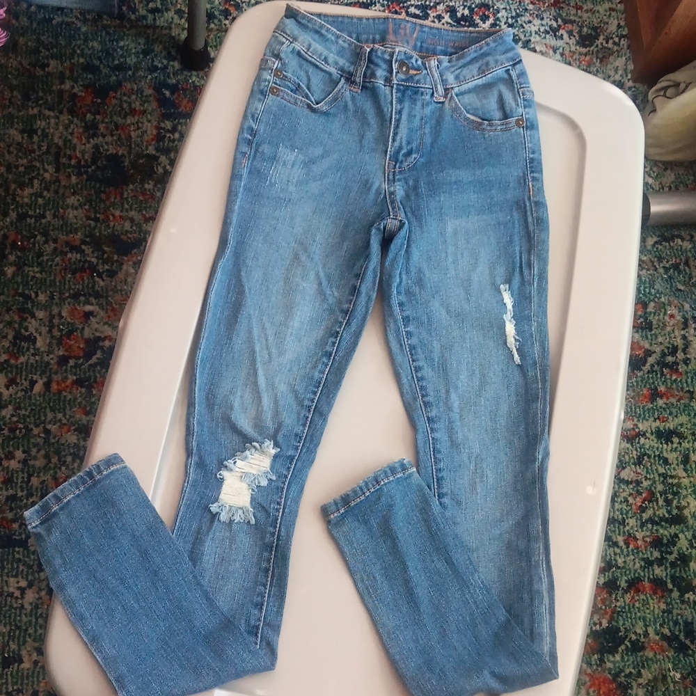 Liv high-waist destructed skinny jeans